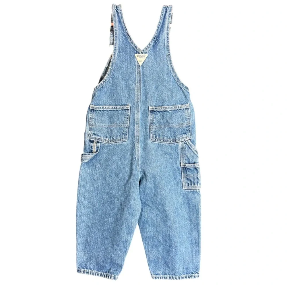 OshKosh Bgosh Toddler Size 24M Denim Bib Overalls Boys Blue Carpenter Snap Leg
